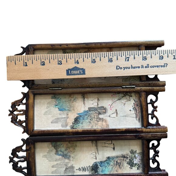 Asian Miniature Folding Screen Table Top Divider Screen Dollhouse Decor 4 Panel - Picture 8 of 16